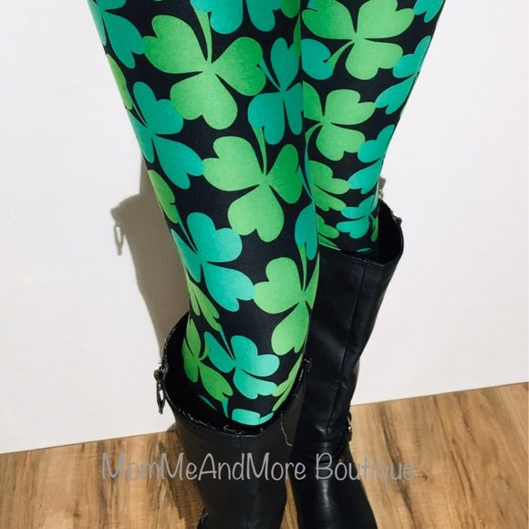 OS NEW Womens Shamrock Clover St Patrick Day Leggings Yoga Pants Tights - Picture 7 of 9